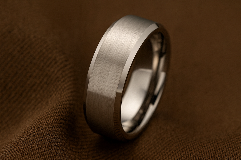 Tungsten Ring with Brushed Center and Polished Beveled Edges 4mm-10mm