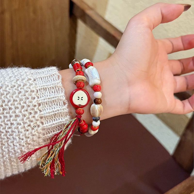 New Chinese Jingdezhen ceramic cute style apple pie student girlfriend Christmas gift jewelry bracelet