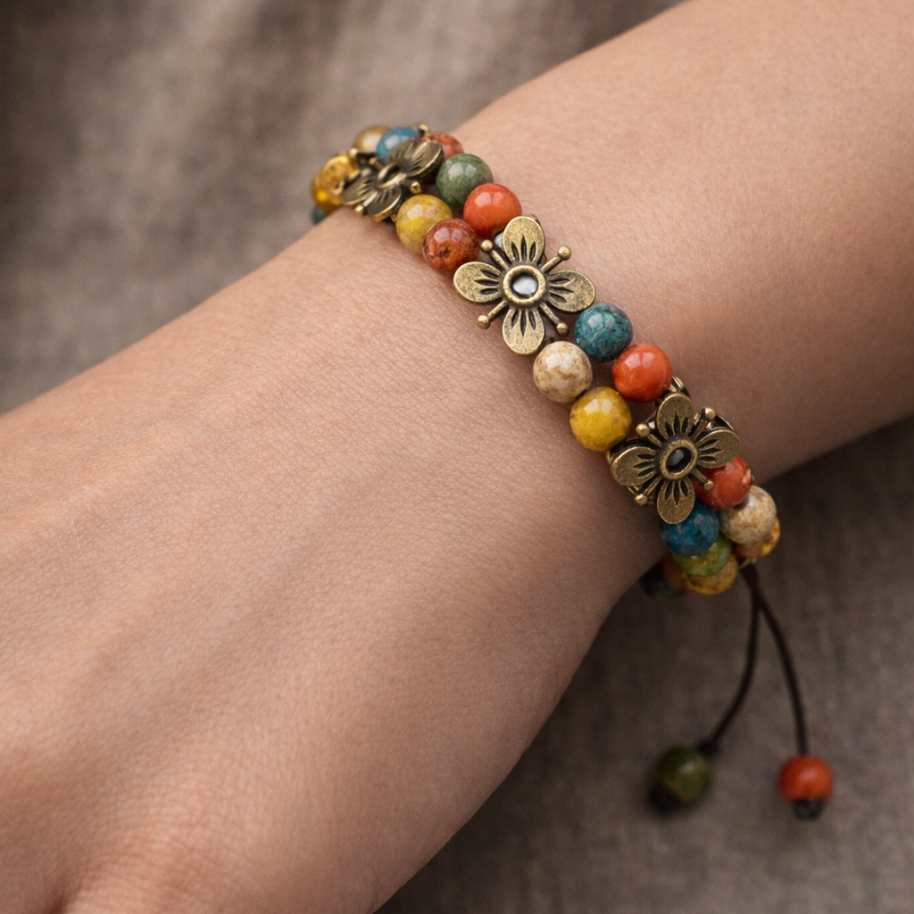 Ceramic bracelet, flower, weaving process, adjustable