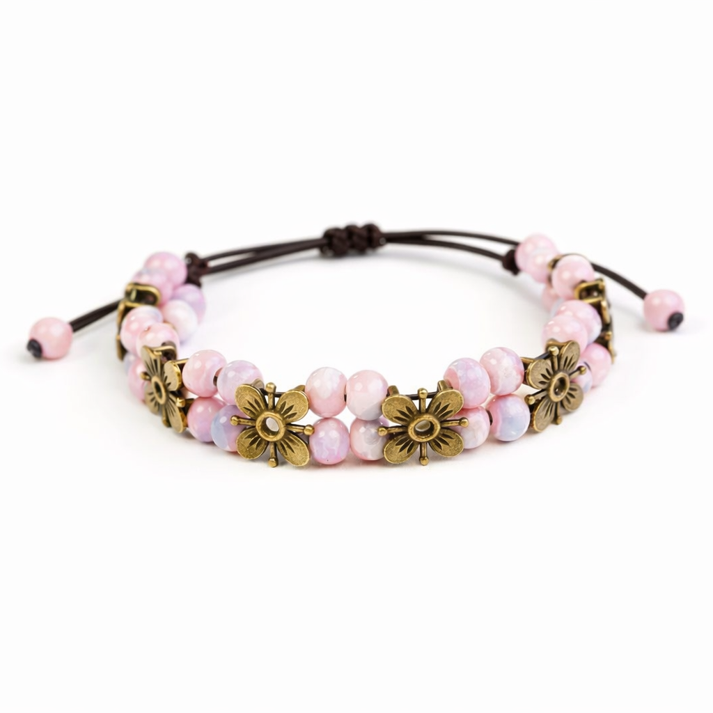 Ceramic bracelet, flower, weaving process, adjustable