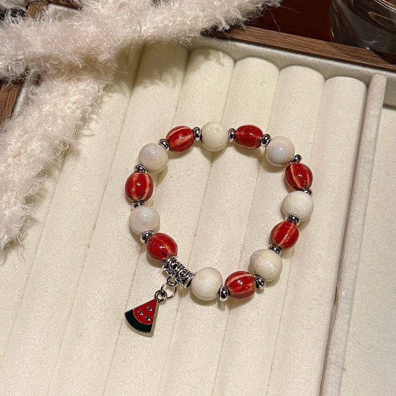 New Chinese Jingdezhen ceramic cute style apple pie student girlfriend Christmas gift jewelry bracelet