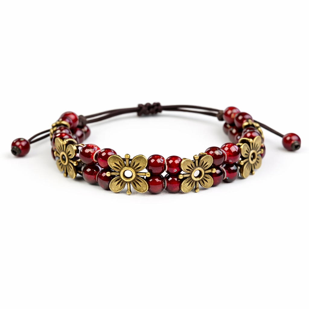 Ceramic bracelet, flower, weaving process, adjustable