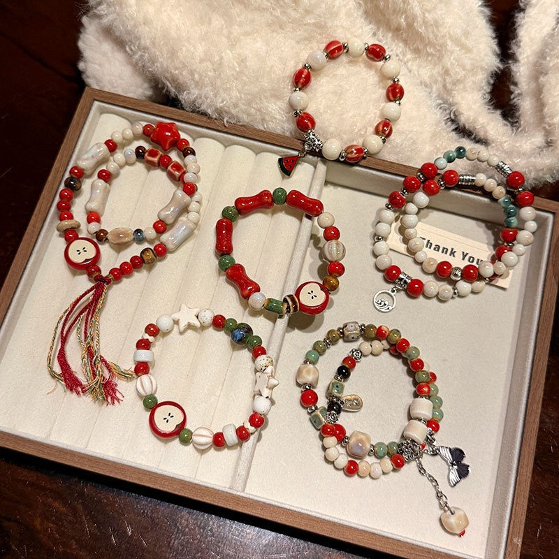 New Chinese Jingdezhen ceramic cute style apple pie student girlfriend Christmas gift jewelry bracelet