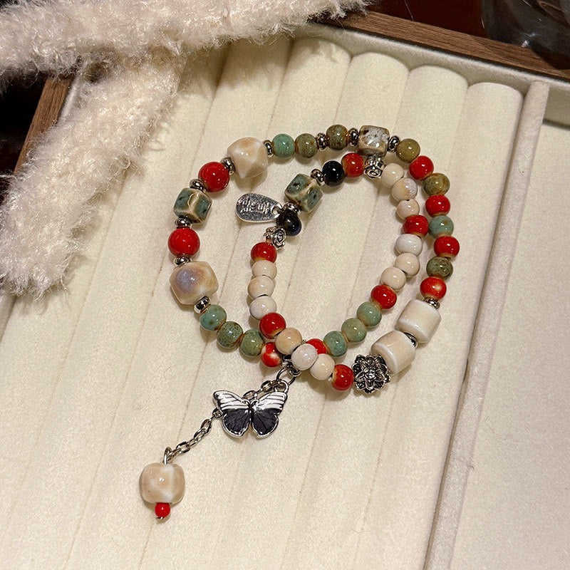 New Chinese Jingdezhen ceramic cute style apple pie student girlfriend Christmas gift jewelry bracelet