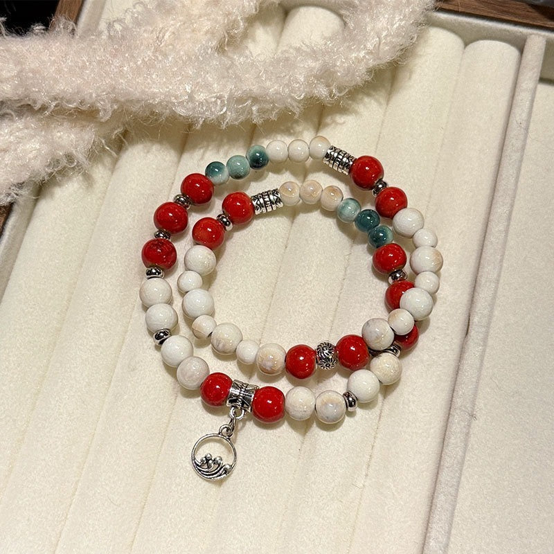 New Chinese Jingdezhen ceramic cute style apple pie student girlfriend Christmas gift jewelry bracelet