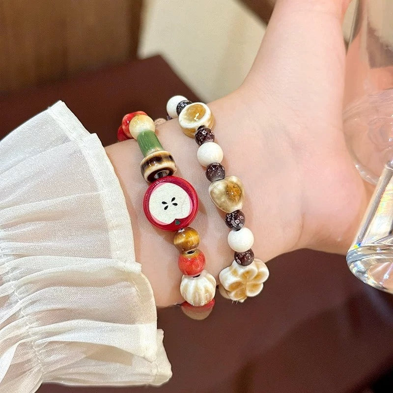 New Chinese Jingdezhen ceramic cute style apple pie student girlfriend Christmas gift jewelry bracelet