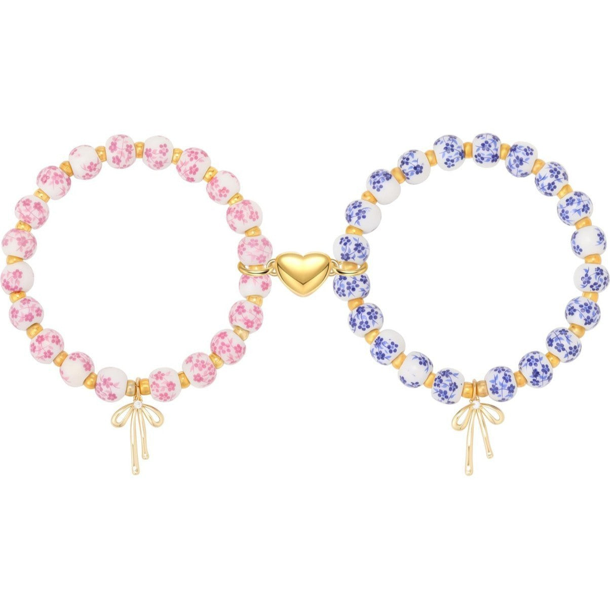 Hot-selling ceramic floral blue and pink bow bracelet couple magnetic love bracelet