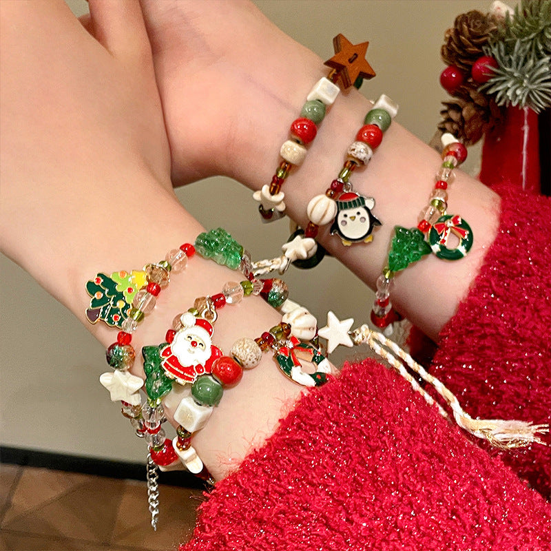 Selling Christmas! Colorful Christmas tree ceramic glazed bracelet women's niche unique holiday gift high-value jewelry