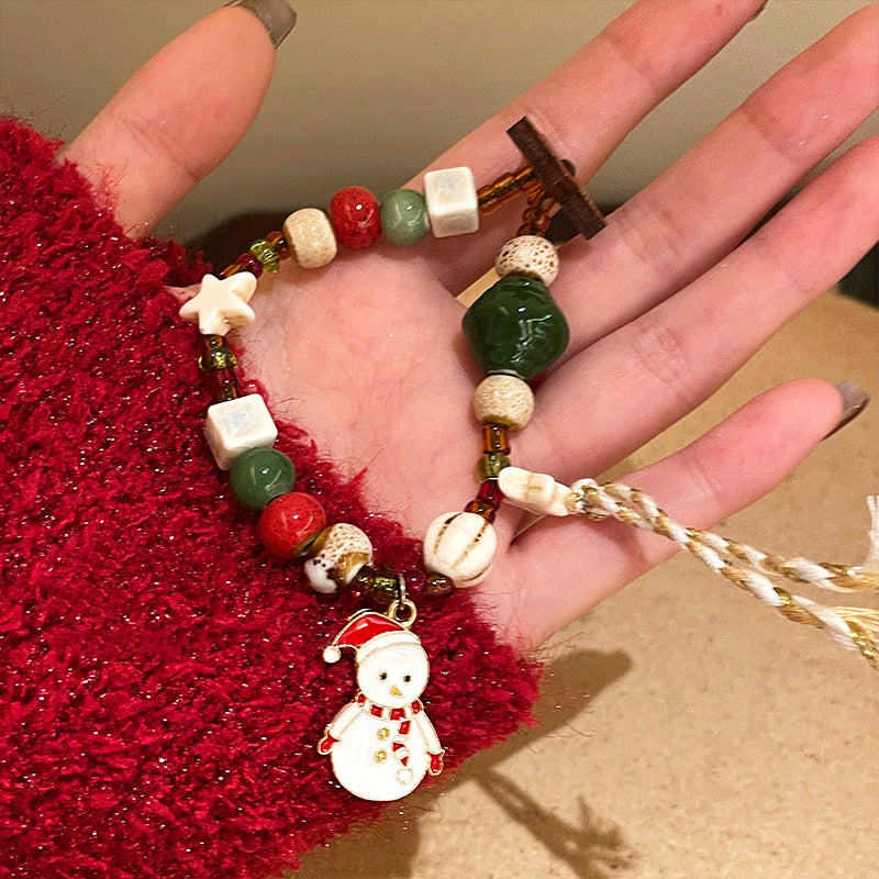 Selling Christmas! Colorful Christmas tree ceramic glazed bracelet women's niche unique holiday gift high-value jewelry