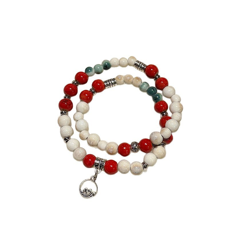 New Chinese Jingdezhen ceramic cute style apple pie student girlfriend Christmas gift jewelry bracelet