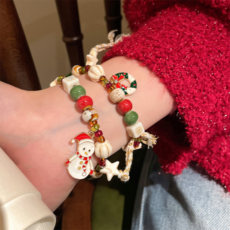 Selling Christmas! Colorful Christmas tree ceramic glazed bracelet women's niche unique holiday gift high-value jewelry