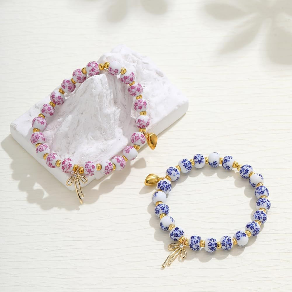 Hot-selling ceramic floral blue and pink bow bracelet couple magnetic love bracelet