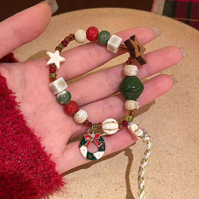 Selling Christmas! Colorful Christmas tree ceramic glazed bracelet women's niche unique holiday gift high-value jewelry