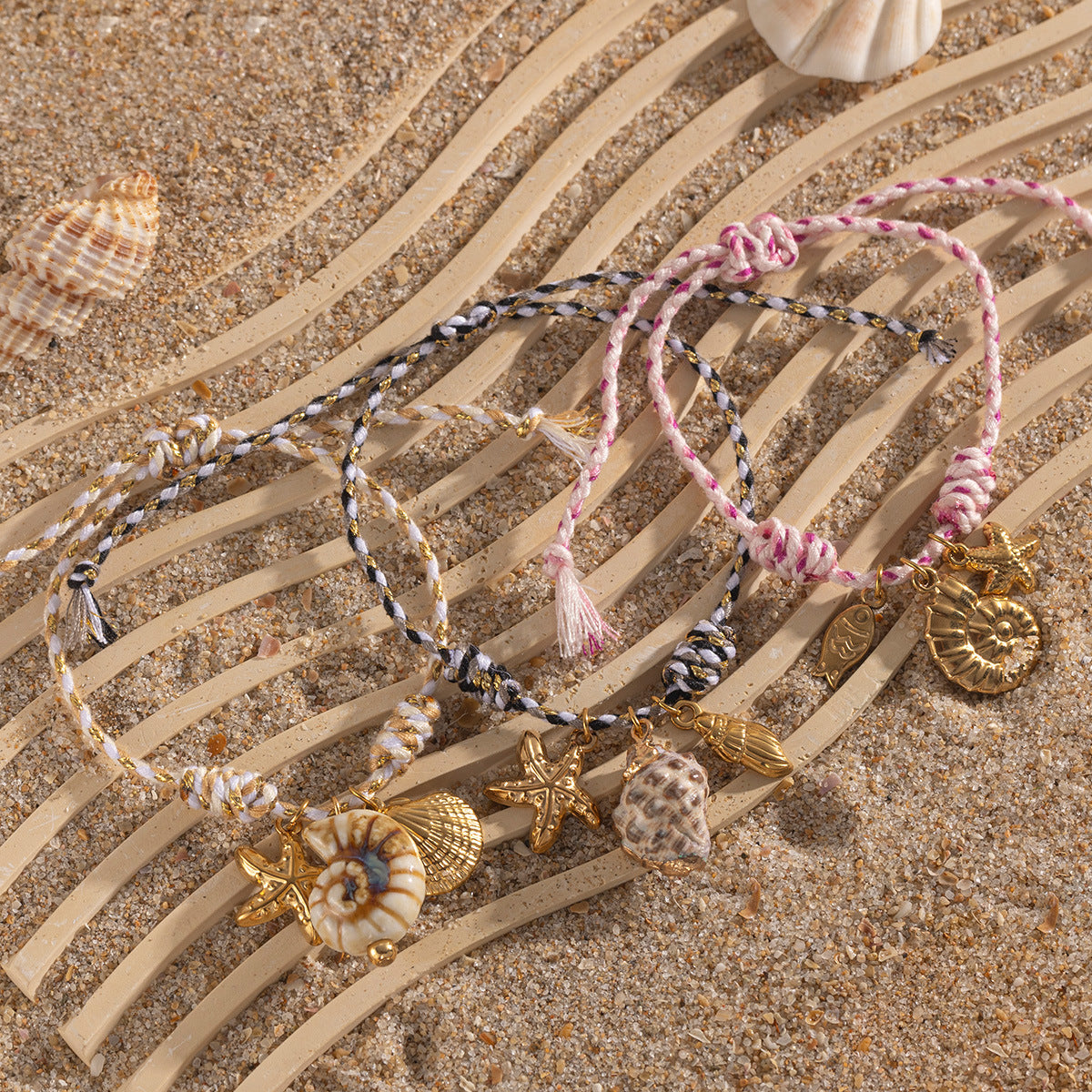 Ocean series stainless steel bracelet girls ceramic conch titanium steel pendant shell hand jewelry