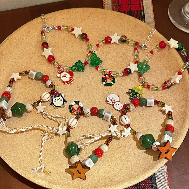 Selling Christmas! Colorful Christmas tree ceramic glazed bracelet women's niche unique holiday gift high-value jewelry