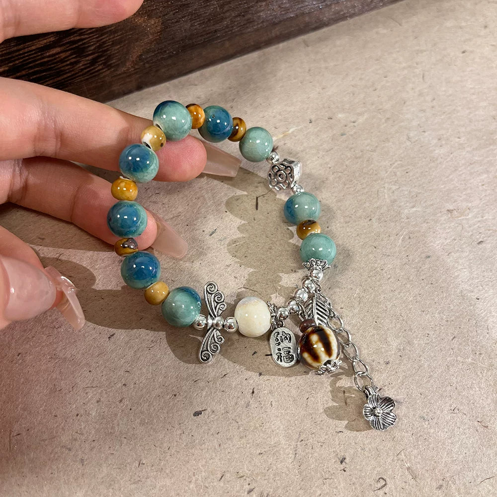 New Chinese Jingdezhen Ceramic Bracelet Beaded Women's 2026 New Literary New Chinese Small Fresh Girlfriend Bracelet