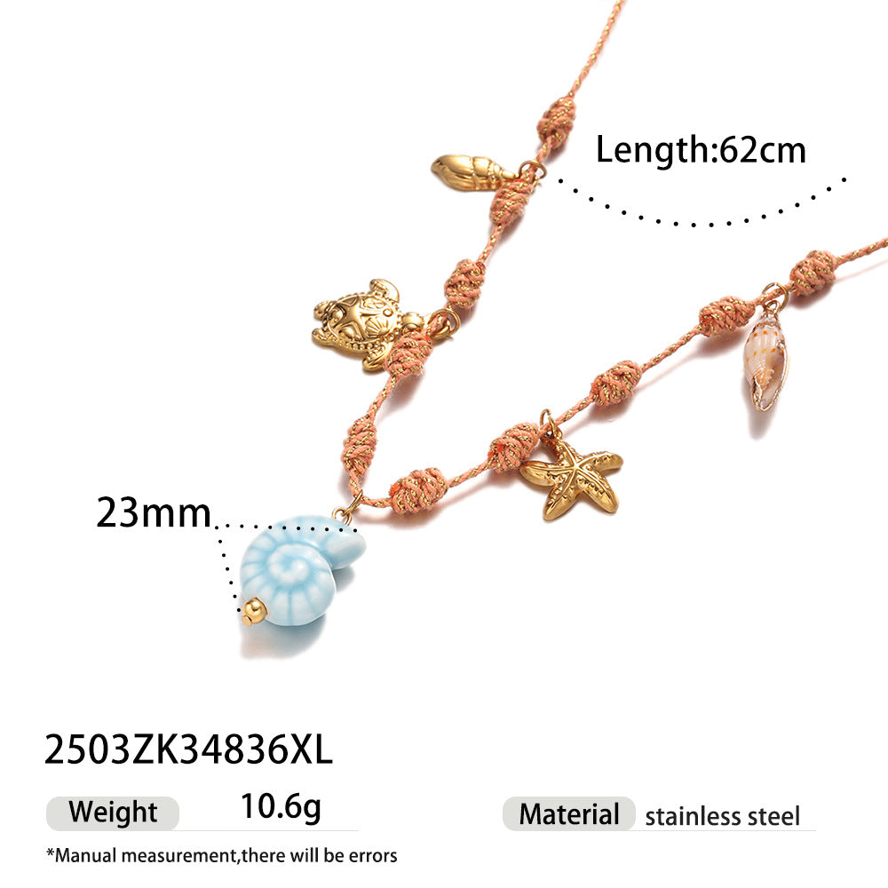 Ocean series stainless steel bracelet girls ceramic conch titanium steel pendant shell hand jewelry