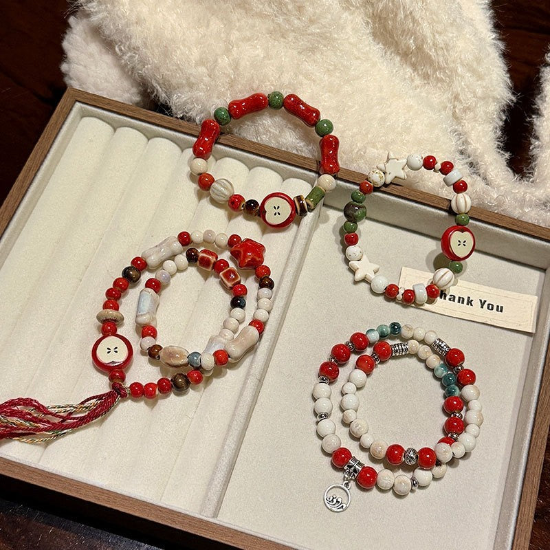 New Chinese Jingdezhen ceramic cute style apple pie student girlfriend Christmas gift jewelry bracelet