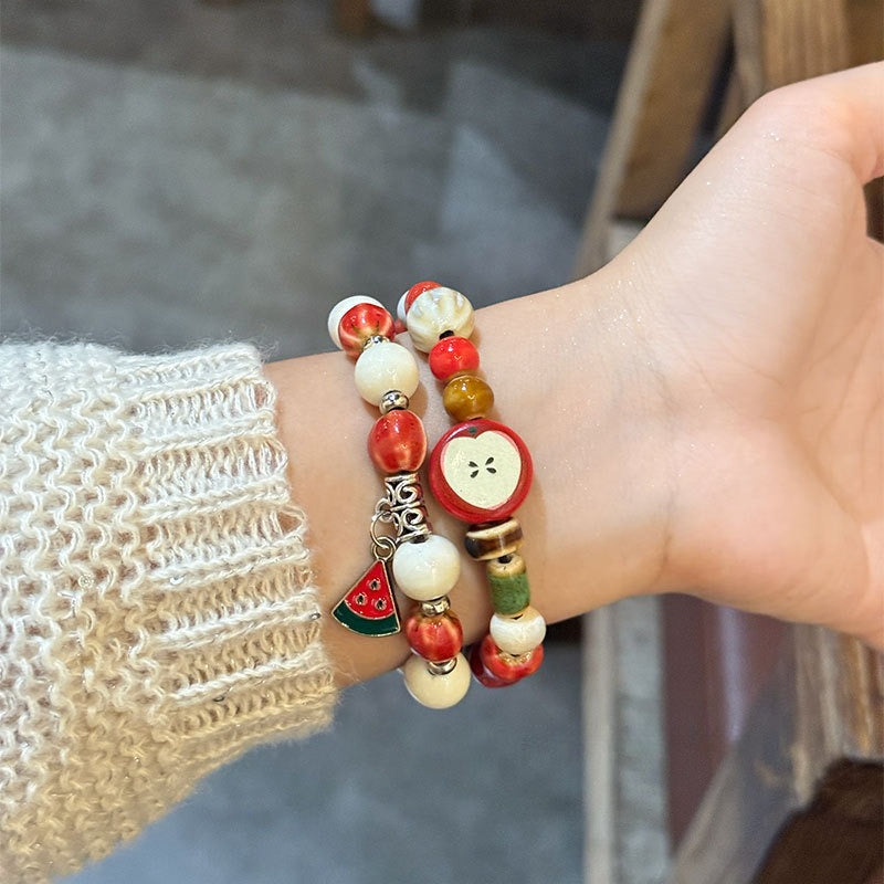 New Chinese Jingdezhen ceramic cute style apple pie student girlfriend Christmas gift jewelry bracelet