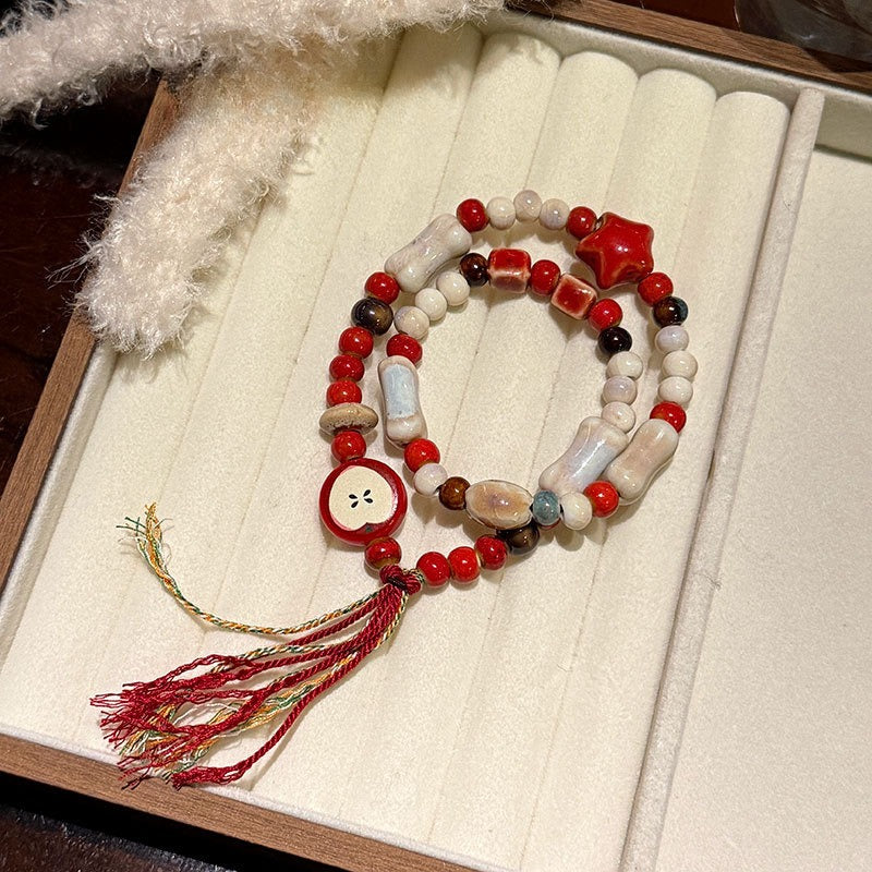 New Chinese Jingdezhen ceramic cute style apple pie student girlfriend Christmas gift jewelry bracelet