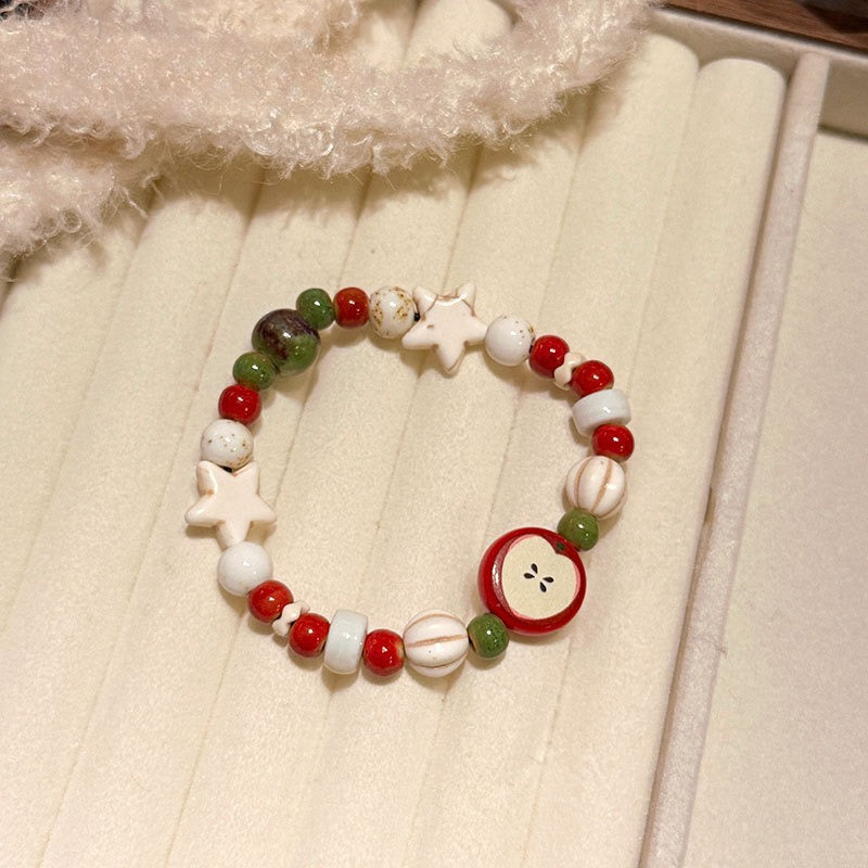 New Chinese Jingdezhen ceramic cute style apple pie student girlfriend Christmas gift jewelry bracelet