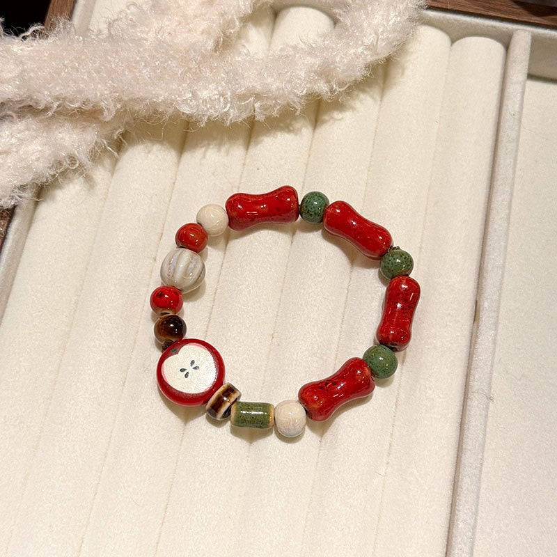 New Chinese Jingdezhen ceramic cute style apple pie student girlfriend Christmas gift jewelry bracelet