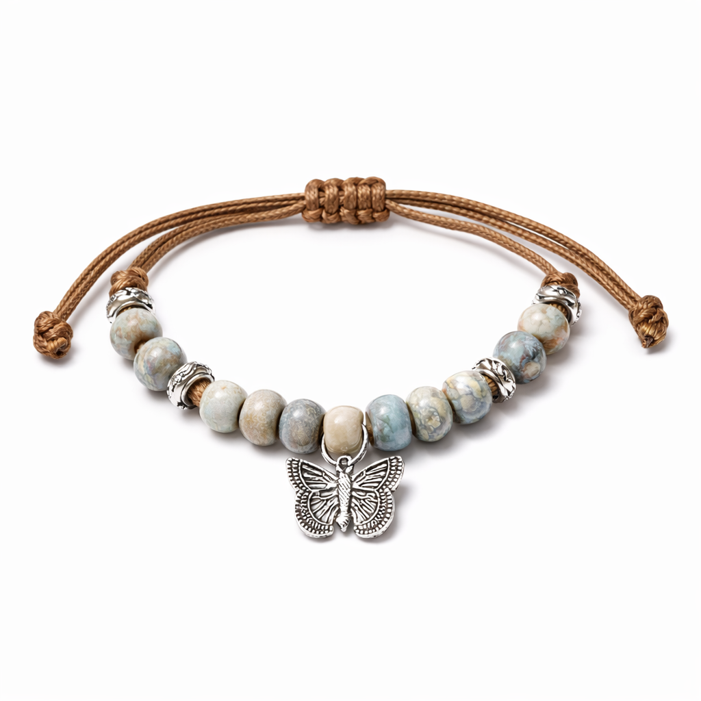 Chinese butterfly ceramic beaded woven hand rope niche summer new retro Guochao ethnic style hand jewelry