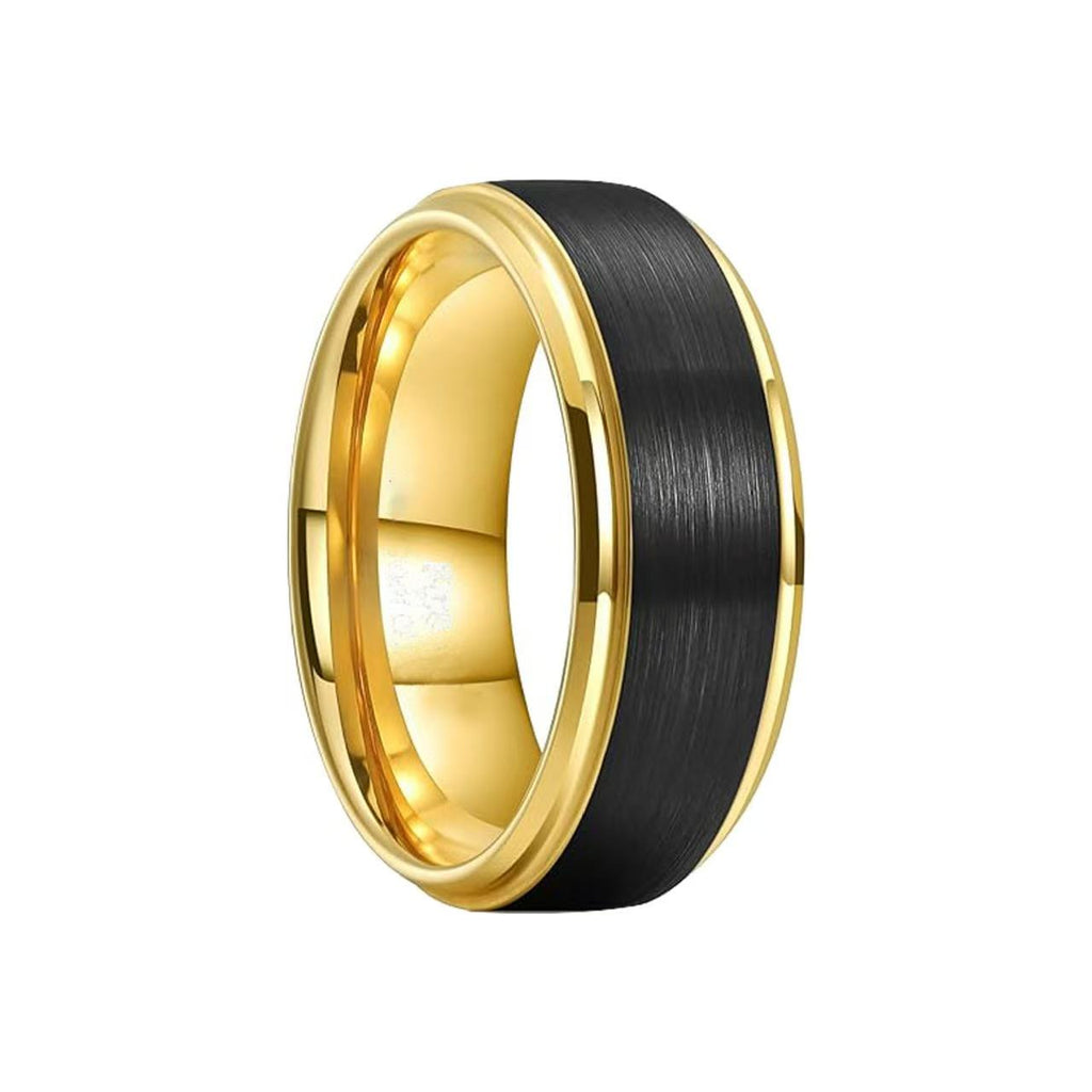 Gold-Plated Tungsten Beveled Ring with Brushed Black Center – 6mm or 8mm