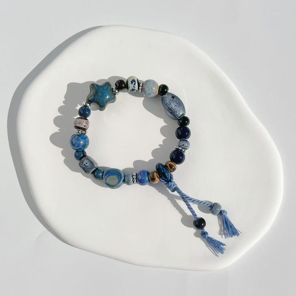handmade star bracelet blue stone bracelet adjustable bracelet Ceramic bracelet