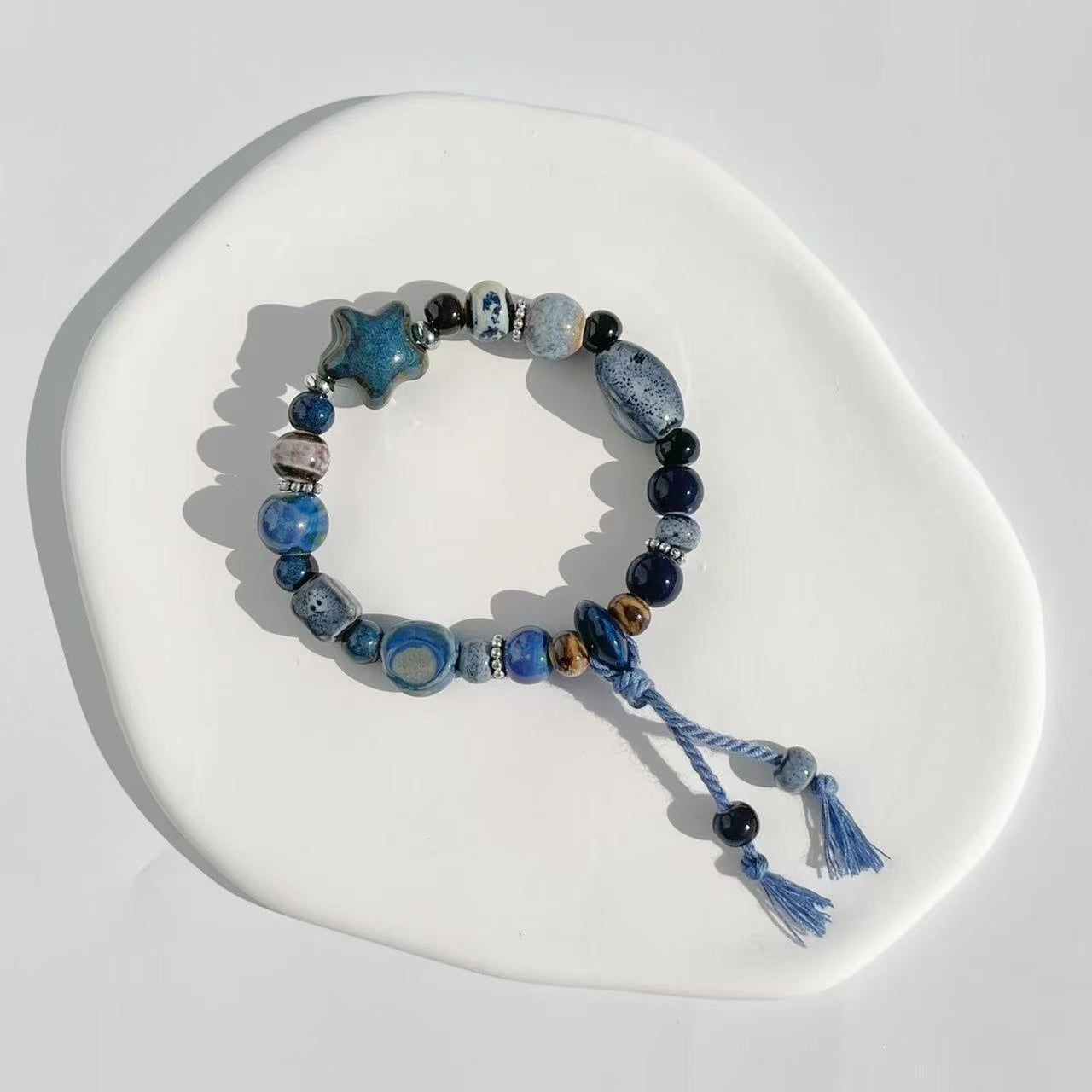 handmade star bracelet blue stone bracelet adjustable bracelet Ceramic bracelet